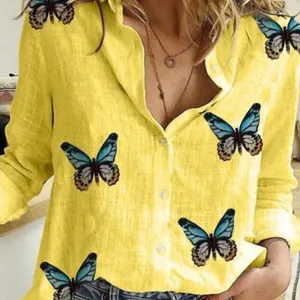 Beautiful Butterfly Print Cotton Button-Down Shirt