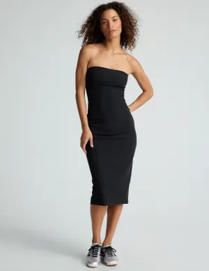 BEYOND YOGA SPACEDYE STRAPLESS DRESS DARKEST NIGHT