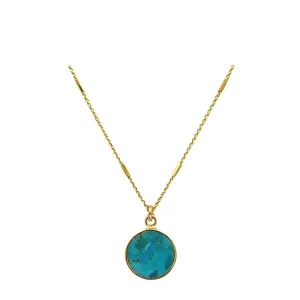 Bezel Set Semi Precious Coin on Gold Vermeil Chain: Turquoise (NGCP746TQ)