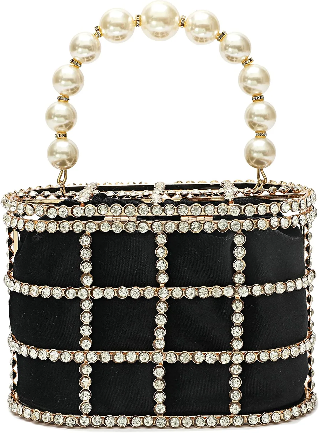 Black Clutch Purse with Diamond Pearls Handbag