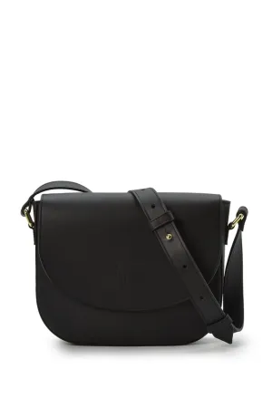 Black leather flap shoulder bag