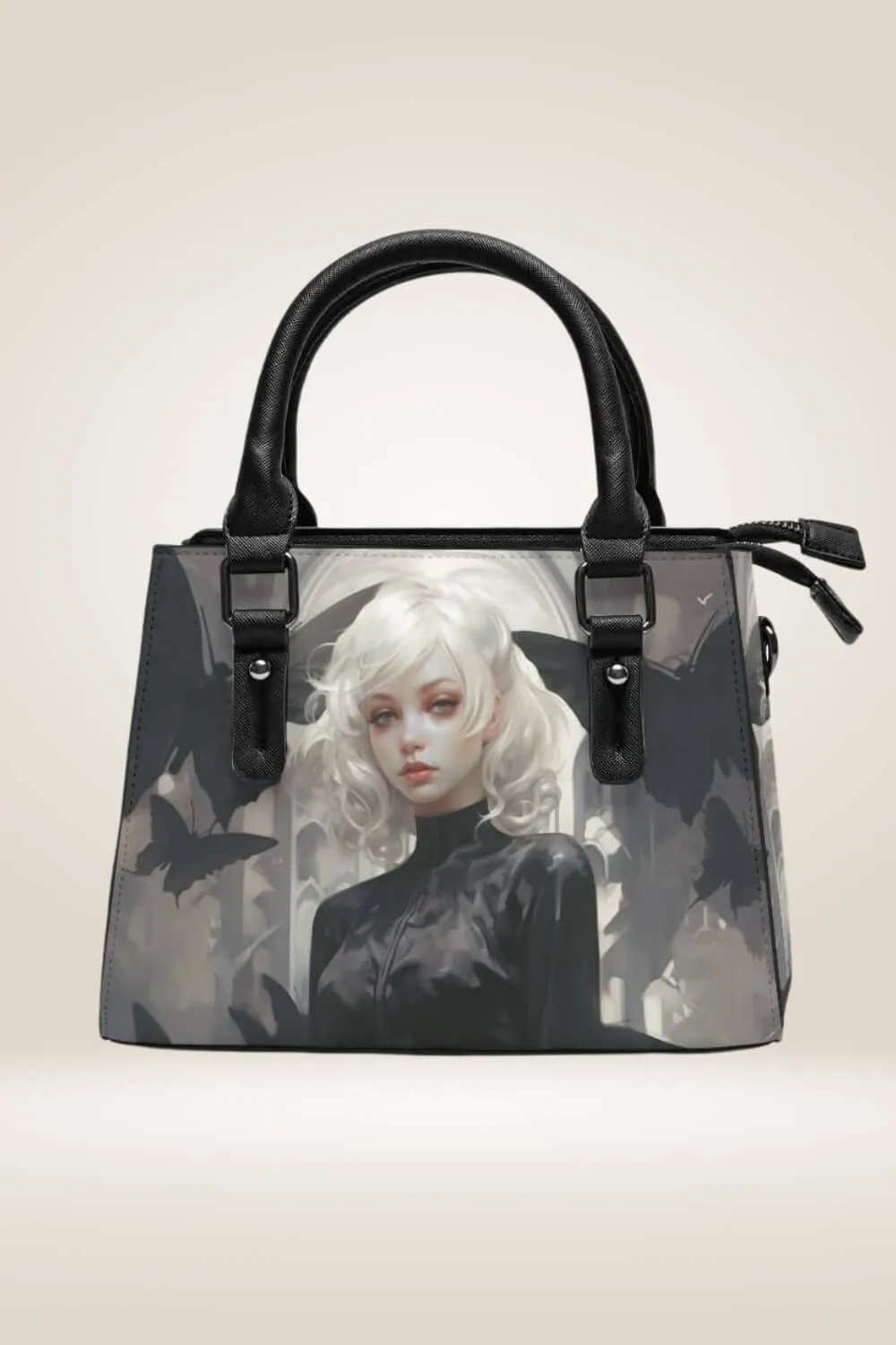 Blonde Manga Girl Black Satchel Bag