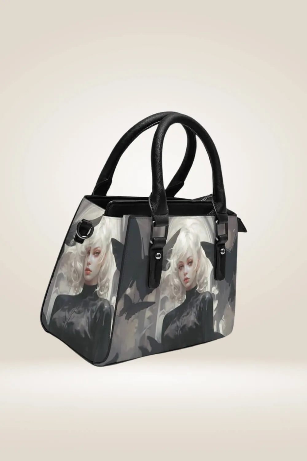 Blonde Manga Girl Black Satchel Bag