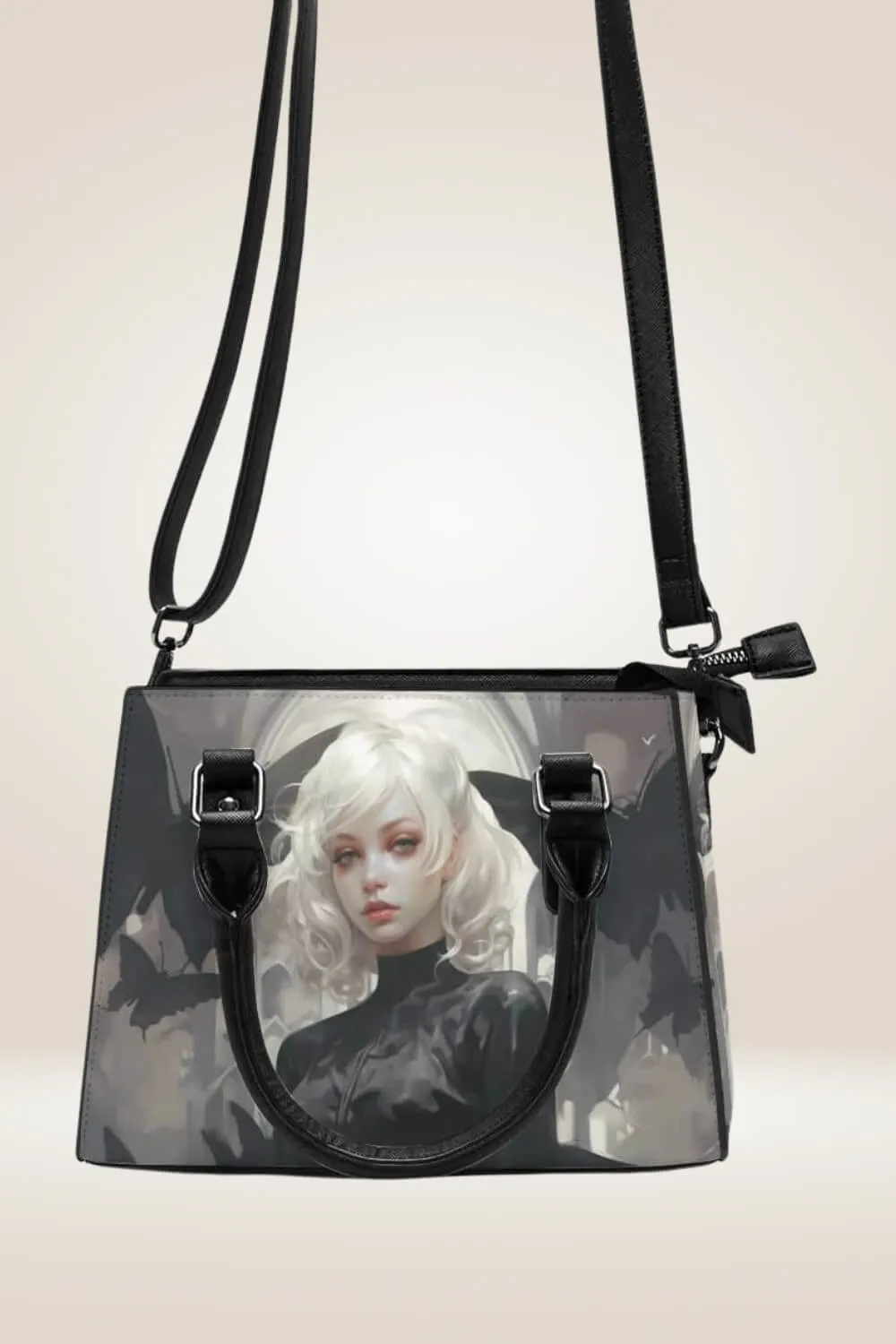 Blonde Manga Girl Black Satchel Bag