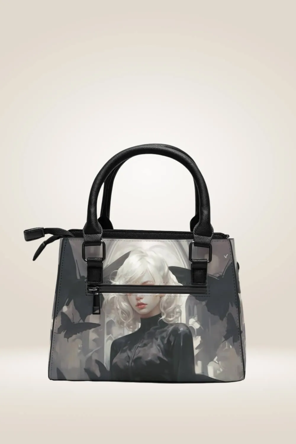 Blonde Manga Girl Black Satchel Bag