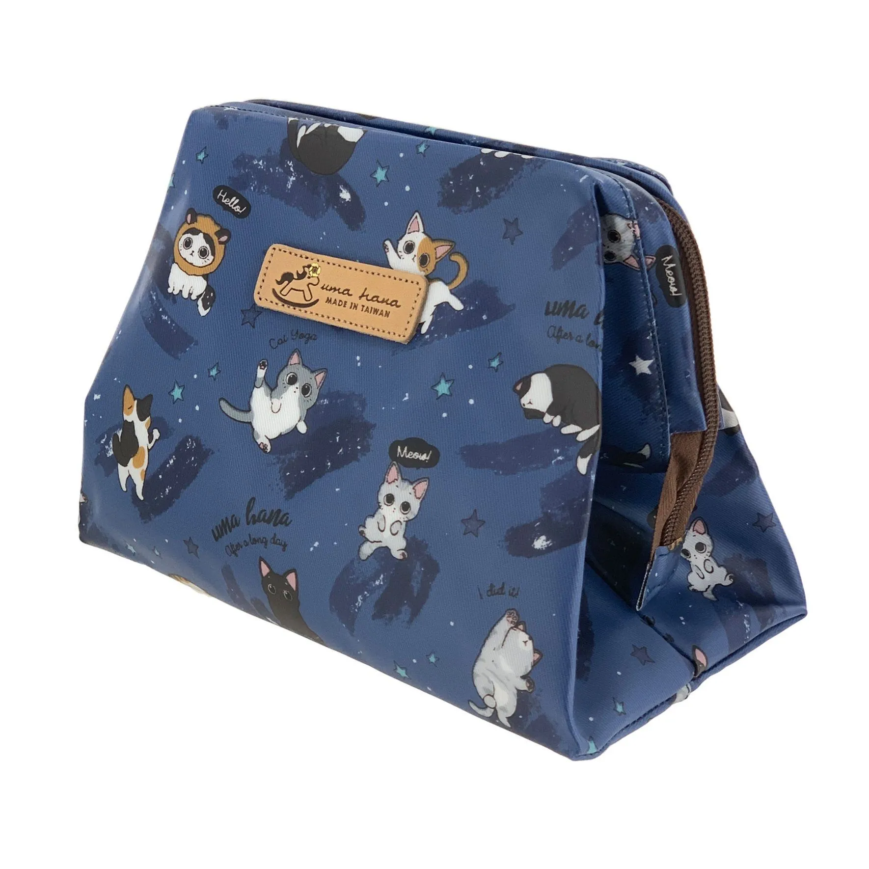 Blue Cat Yoga Large Cosmetic Bag