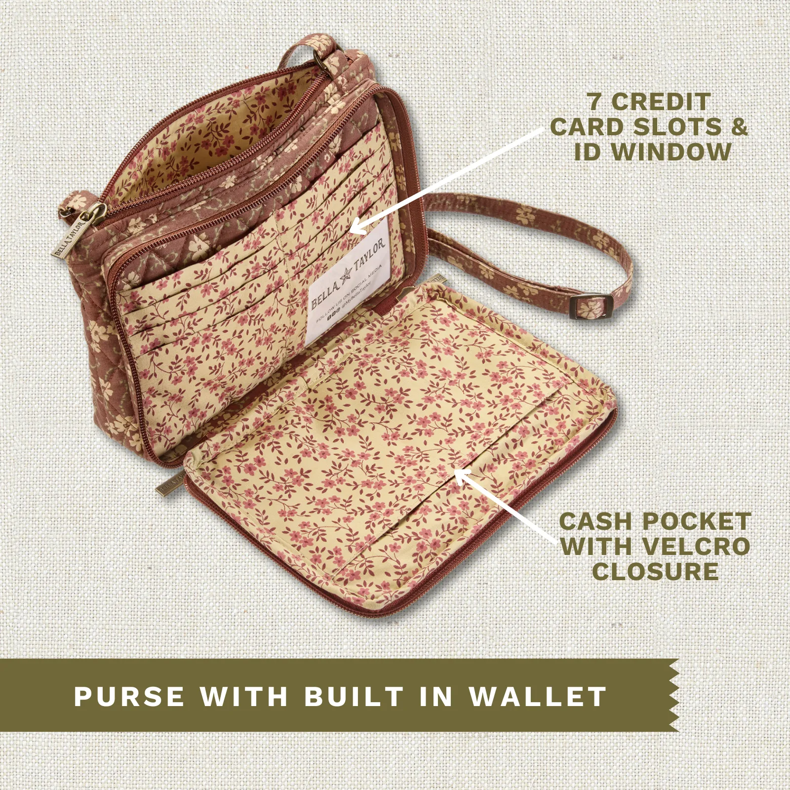 Burgundy Floral Essentials Wallet Crossbody