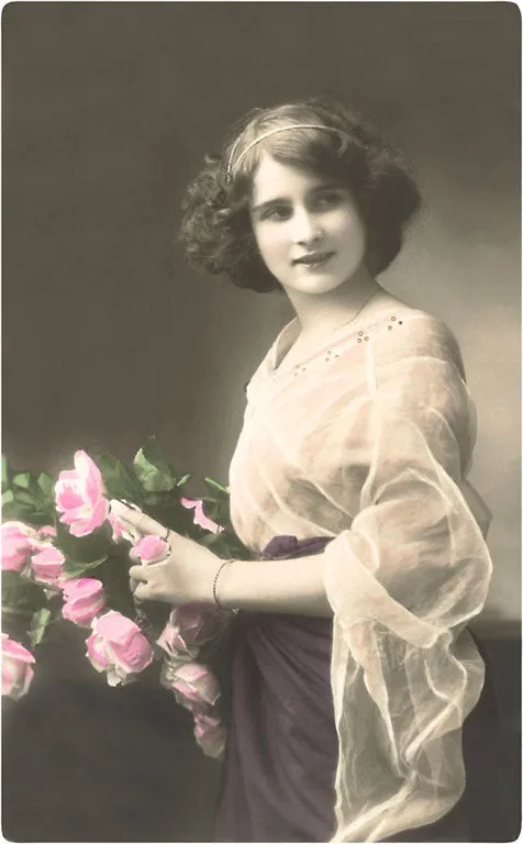 BW-23 Woman with Flowers - Vintage Image