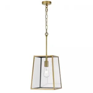 Cantena 25cm Pendant Antique Brass with Clear Glass Panel Lantern