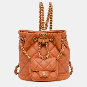 CC Lambskin Chain Bucket Backpack With Mini Flap Bag