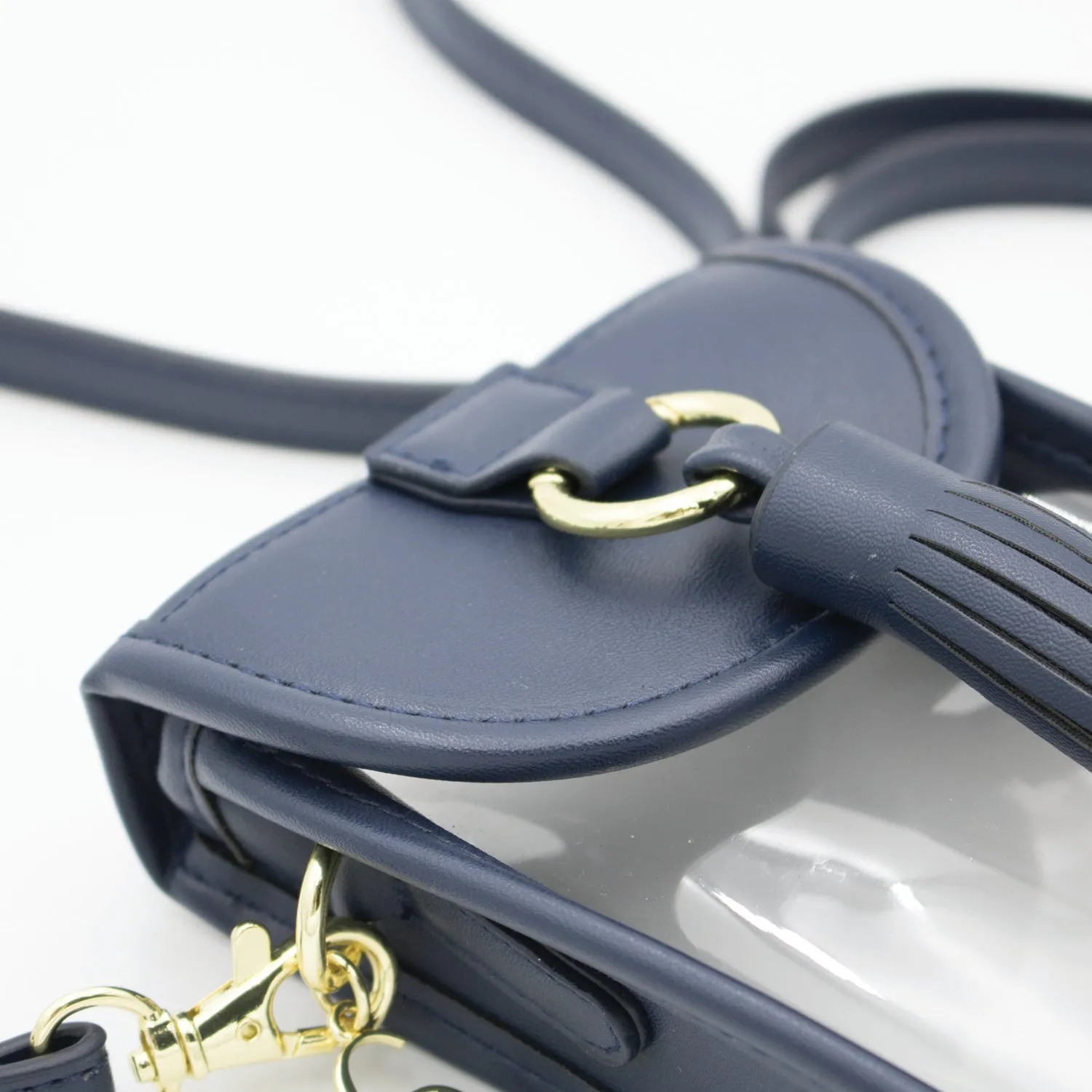 Cell Phone Crossbody - Clear Bag with Navy and Gold Accents