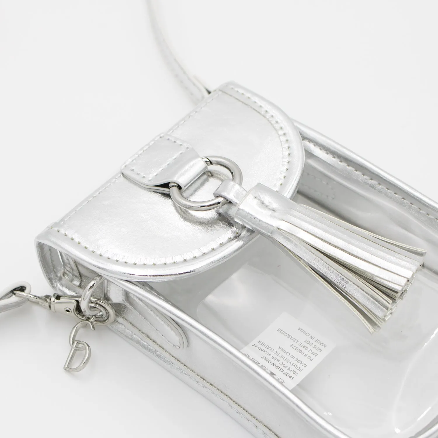 Cell Phone Crossbody - Clear Bag with Silver Accents