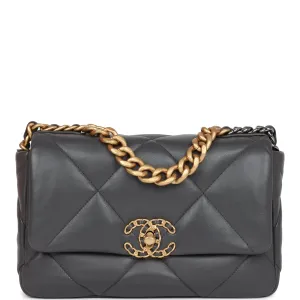 Chanel Medium 19 Flap Bag Grey Calfskin Mixed Hardware