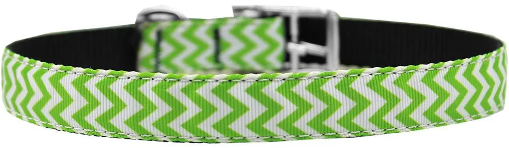 Chevrons Nylon Dog Collar with classic buckle 3-4" Lime Green Size 14