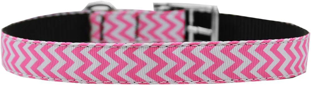 Chevrons Nylon Dog Collar with classic buckle 3-4" Pink Size 18