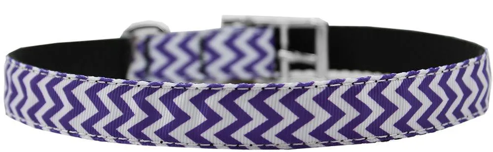 Chevrons Nylon Dog Collar with classic buckle 3-4" Purple Size 22