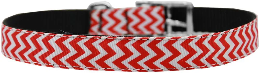 Chevrons Nylon Dog Collar with classic buckle 3-4" Red Size 14