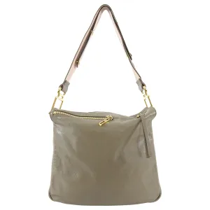 Chloe Kuroa Beige Leather Shoulder Bag with Gold Zip Detail