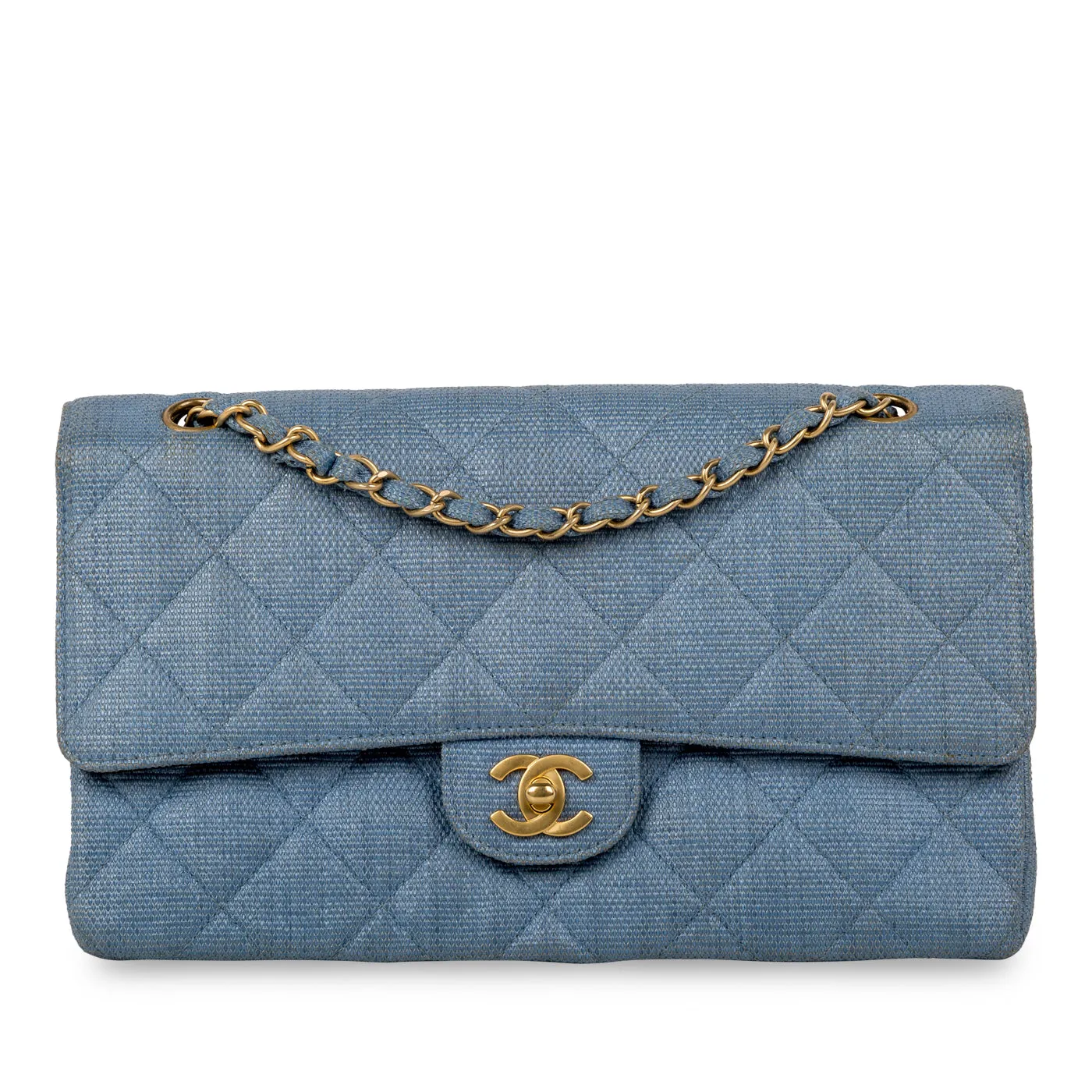 Classic Flap Bag - Denim Effect Raffia