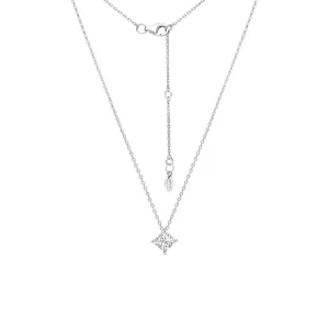 Classic Silver Rhodium Plated Lozenge Design Princess Cut CZ Pendant with 16" Chain Necklace