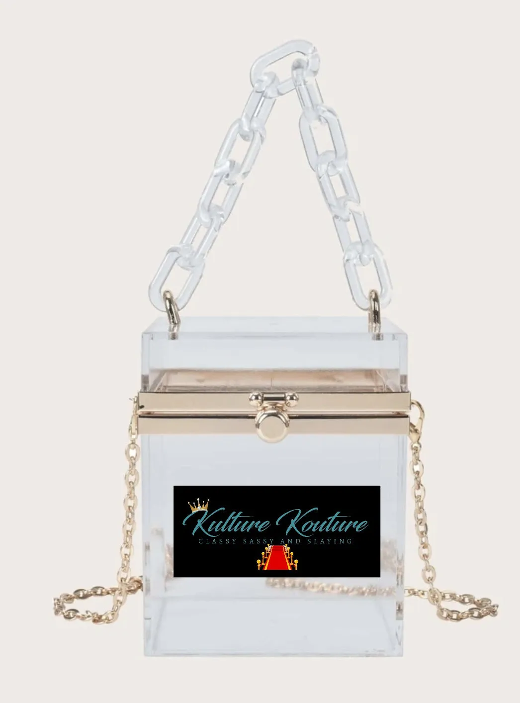 Clear Treasure Box Purse With Removable Gold Straps