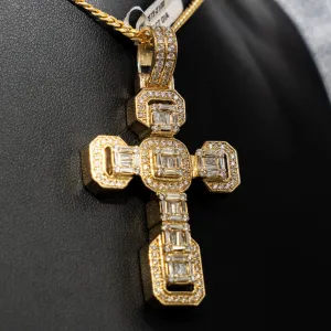 Cross Pendant 14K Yellow Gold With Diamond Baguette 3.11Ct Dia / 13.9gr