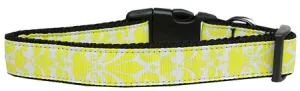 Damask Yellow Nylon Dog Collar Medium Narrow