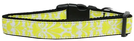 Damask Yellow Nylon Dog Collar Medium Narrow