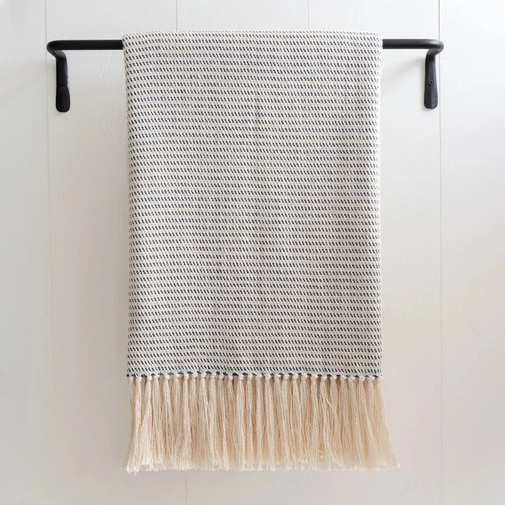 Deep Sea Blue Striped Handwoven Cotton Throw