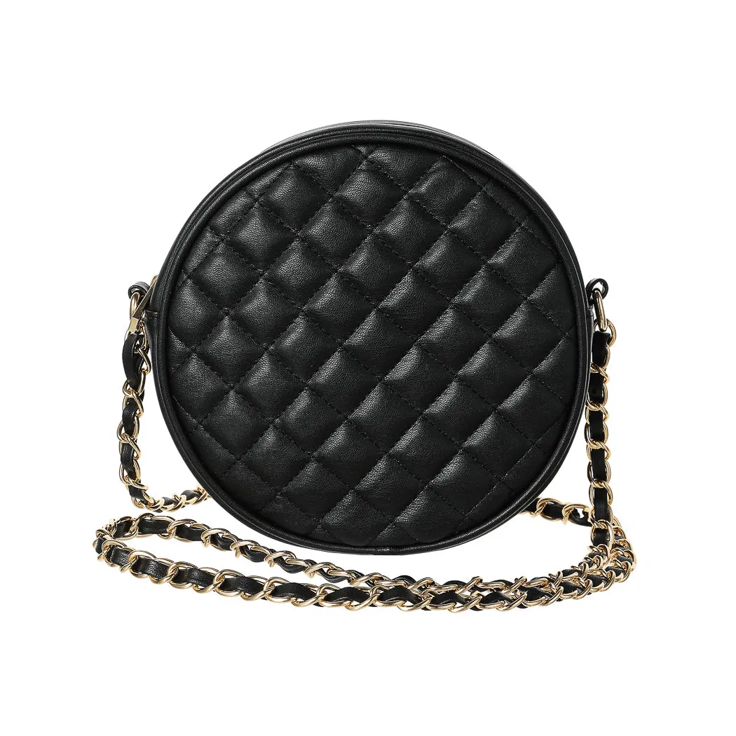 Diamond Lattice Pattern Round Crossbody Bag (Black)