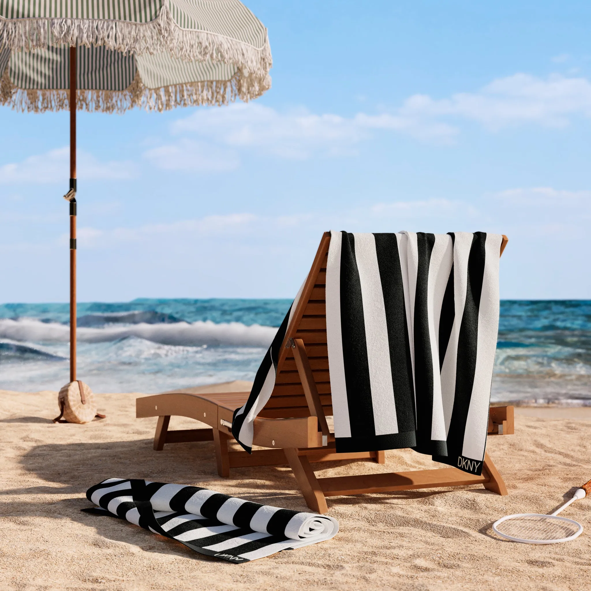 DKNY Cabana Stripe 4-piece Beach Towel and Tote Bag Set