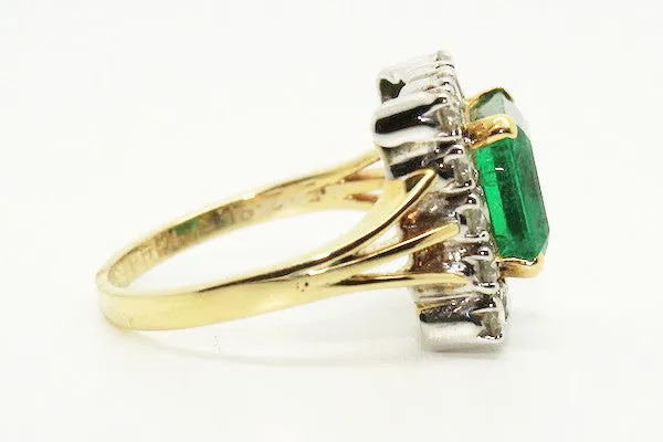 Emerald And Diamond Split Shank Halo Ring Ad No.1128