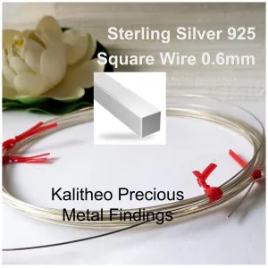 FAB Metal - 0.6mm - 22 gauge  [1mt] Square Medium Sterling Silver Wire | SS-MS0.6W | Jewellery Making Supply