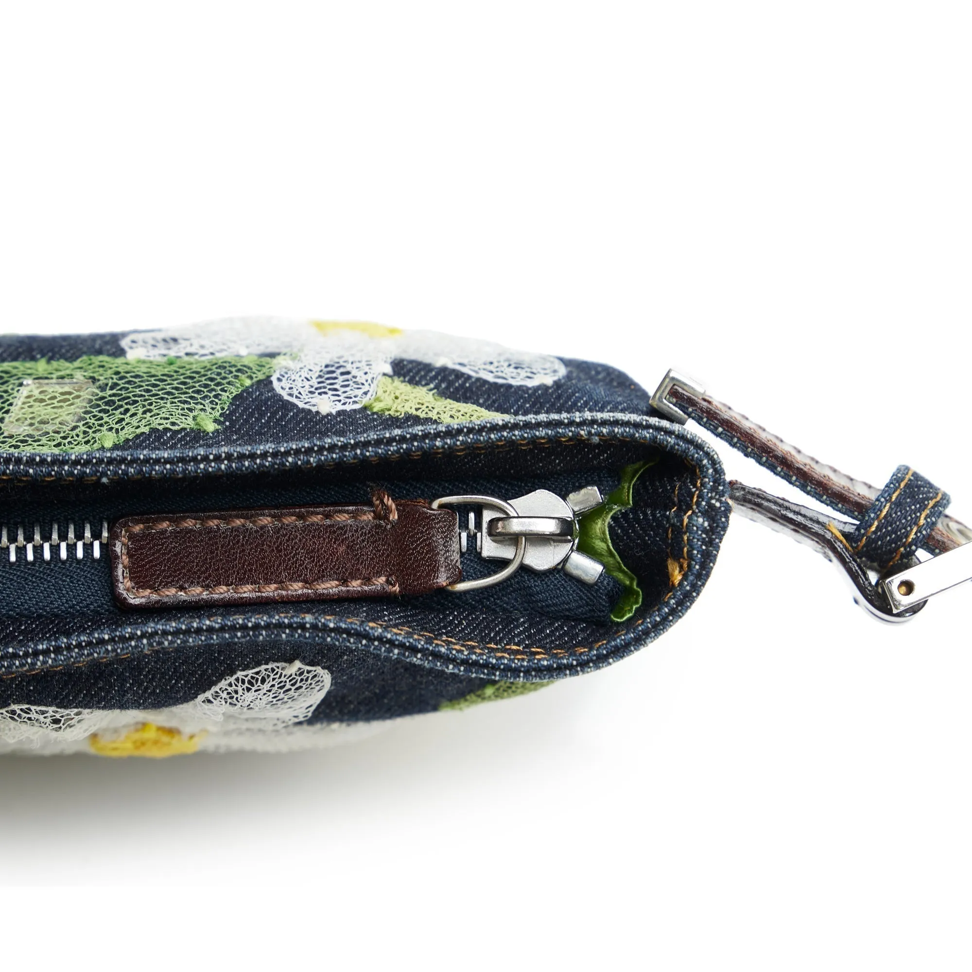 FENDI Embroidered Denim Baguette