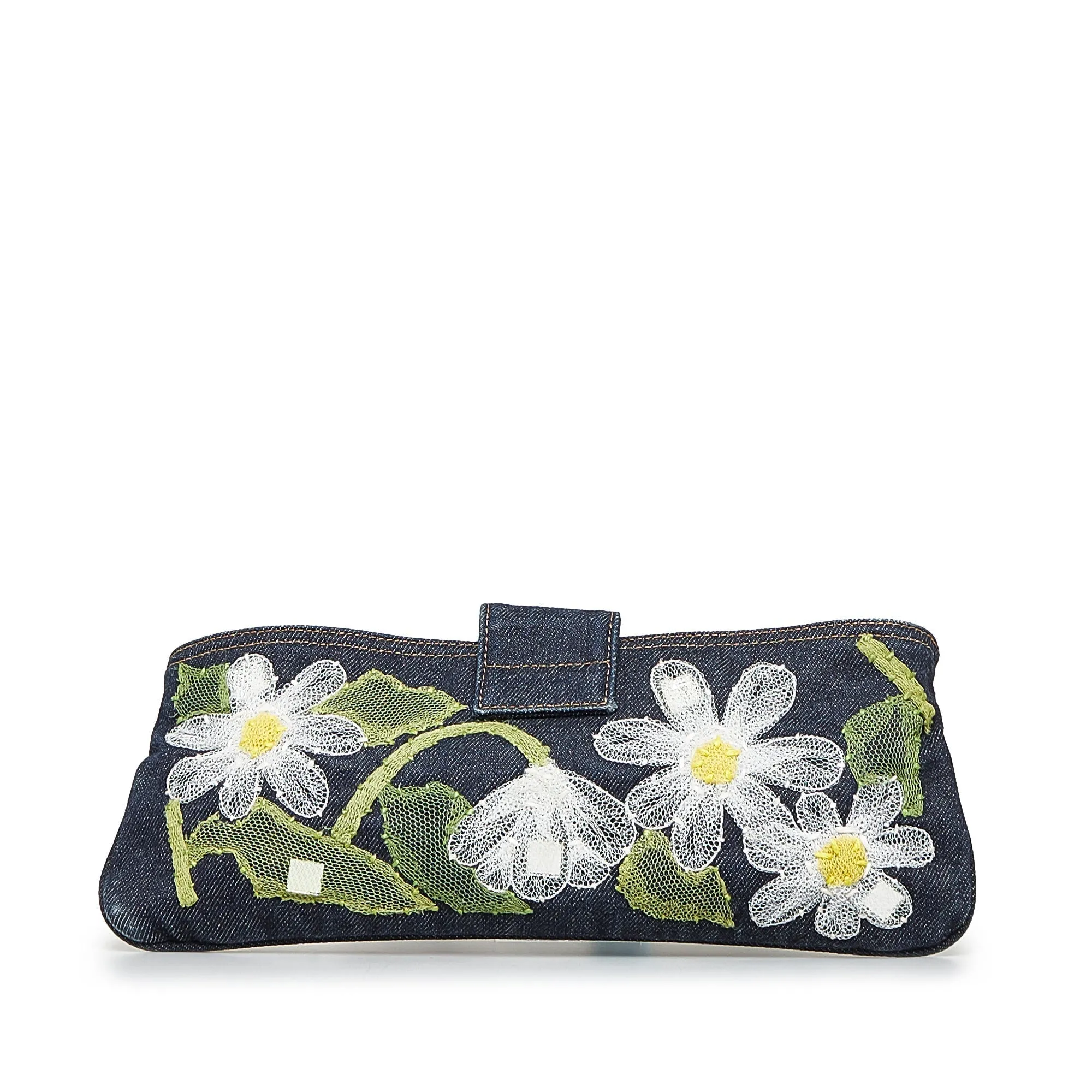 FENDI Embroidered Denim Baguette