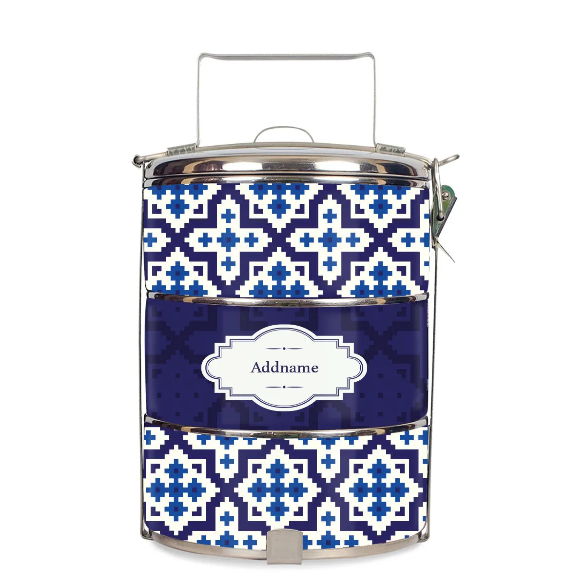 Flora Motif Moroccan & Mosaic Series 3-Tier Standard Small 12cm Tiffin Carrier [FREE Custom Add Name]