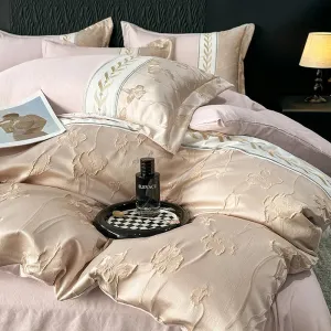 Flytonn-Luxury Relief Jacquard Embroidery Bedding Set Quilt Cover Duvet Cover Bed Comforter Cover Set Flat/Fitted Bed Sheet Pillowcases