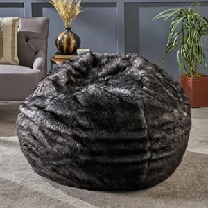 Furry Glam Black and White Streak Faux Fur 3 Ft. Bean Bag