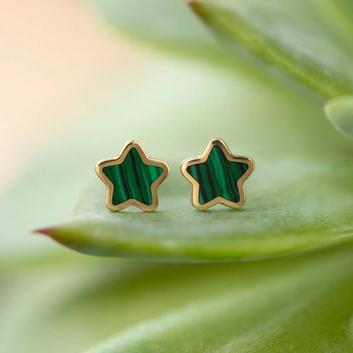 Gemstone Star Studs Malachite