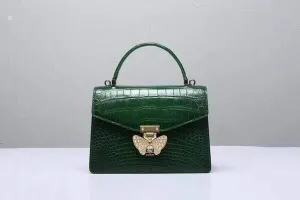 Genuine Crocodile  Leather Top Handle Cross Body Bag Green