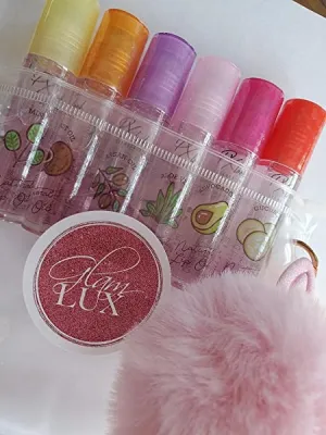 Glam Lux PX Look Natural Moisturizing Roll-on lip oils set of 6 Bundle w/reusable bag and keychain Aloe vera, coconut, argan oil & more