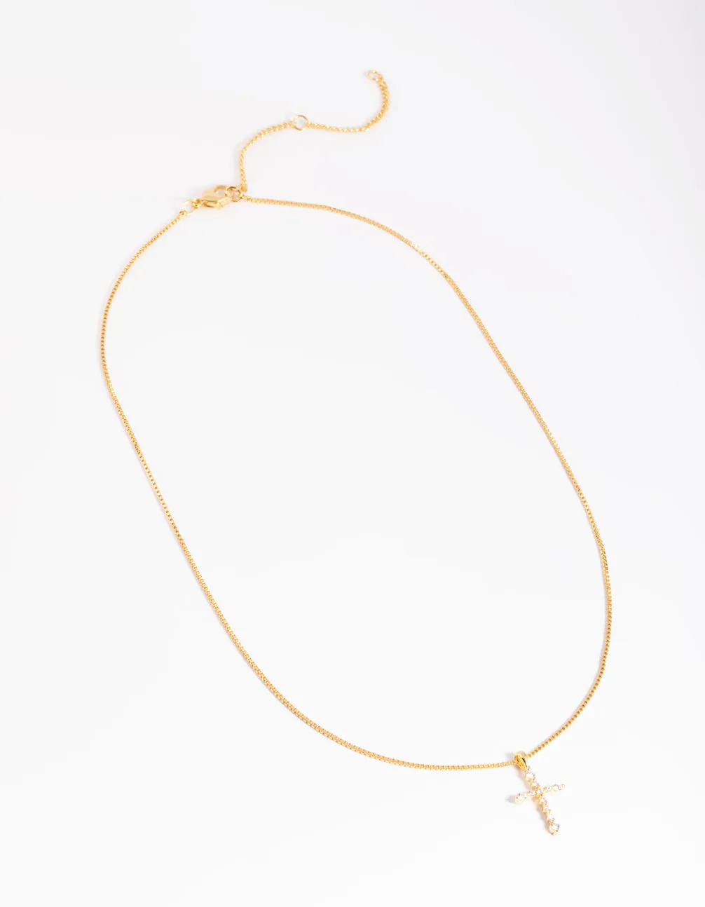 Gold Plated Cubic Zirconia Cross Chain Necklace