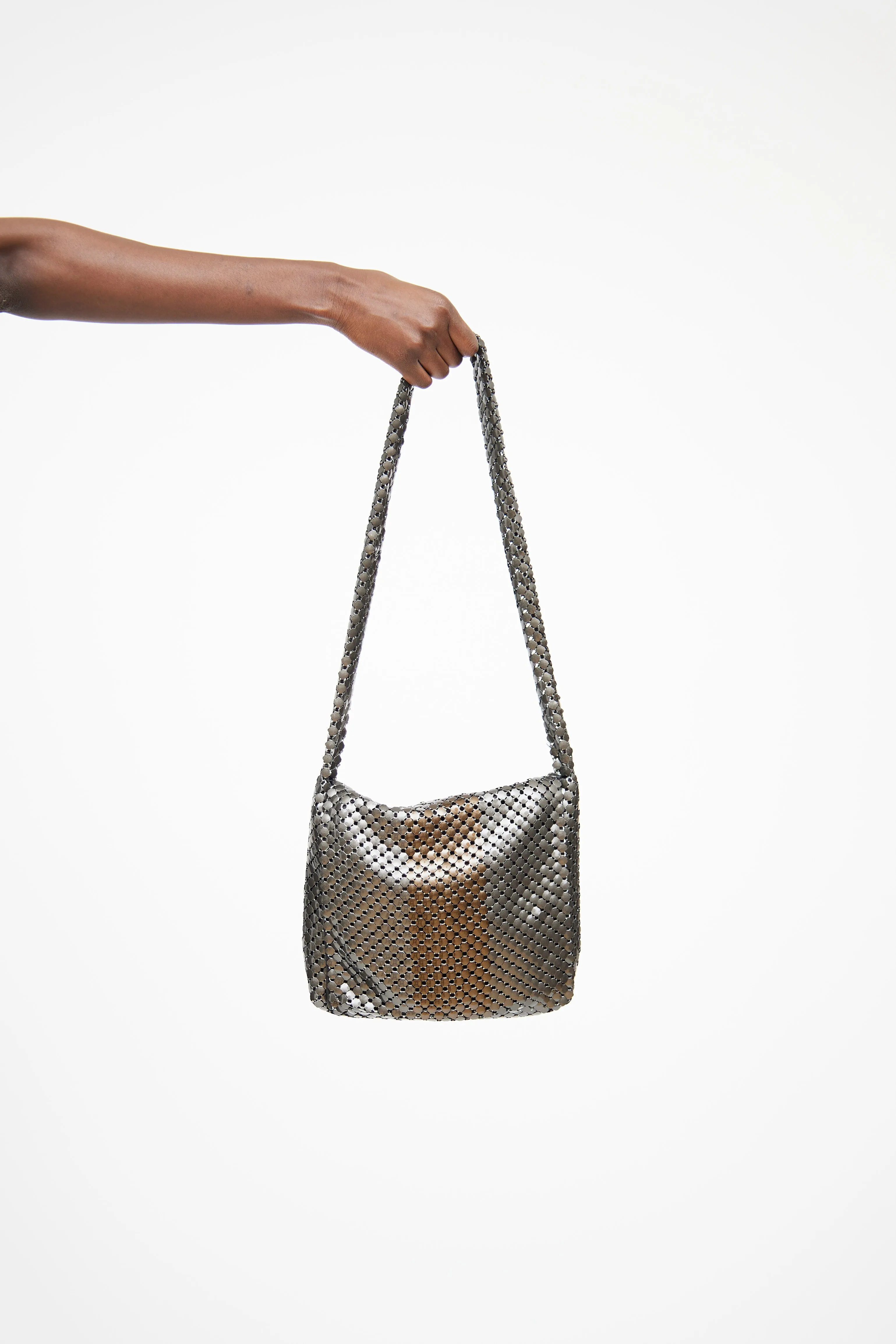 Grey & Brown Chainmail Flap Bag