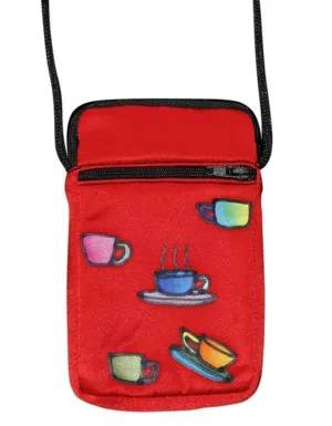 Hand-Painted Silk Cell Phone Mini-Purse - Cups