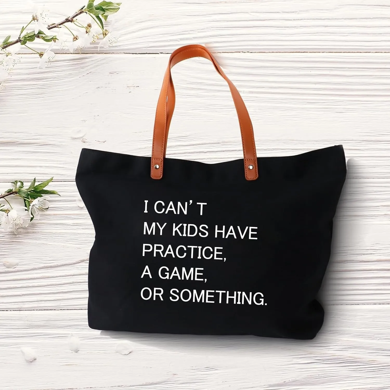 I Can't My Kids Have Practice A Game or Something Tote Bag,Sports mom,Soccer Mom Bag with Zipper,Black