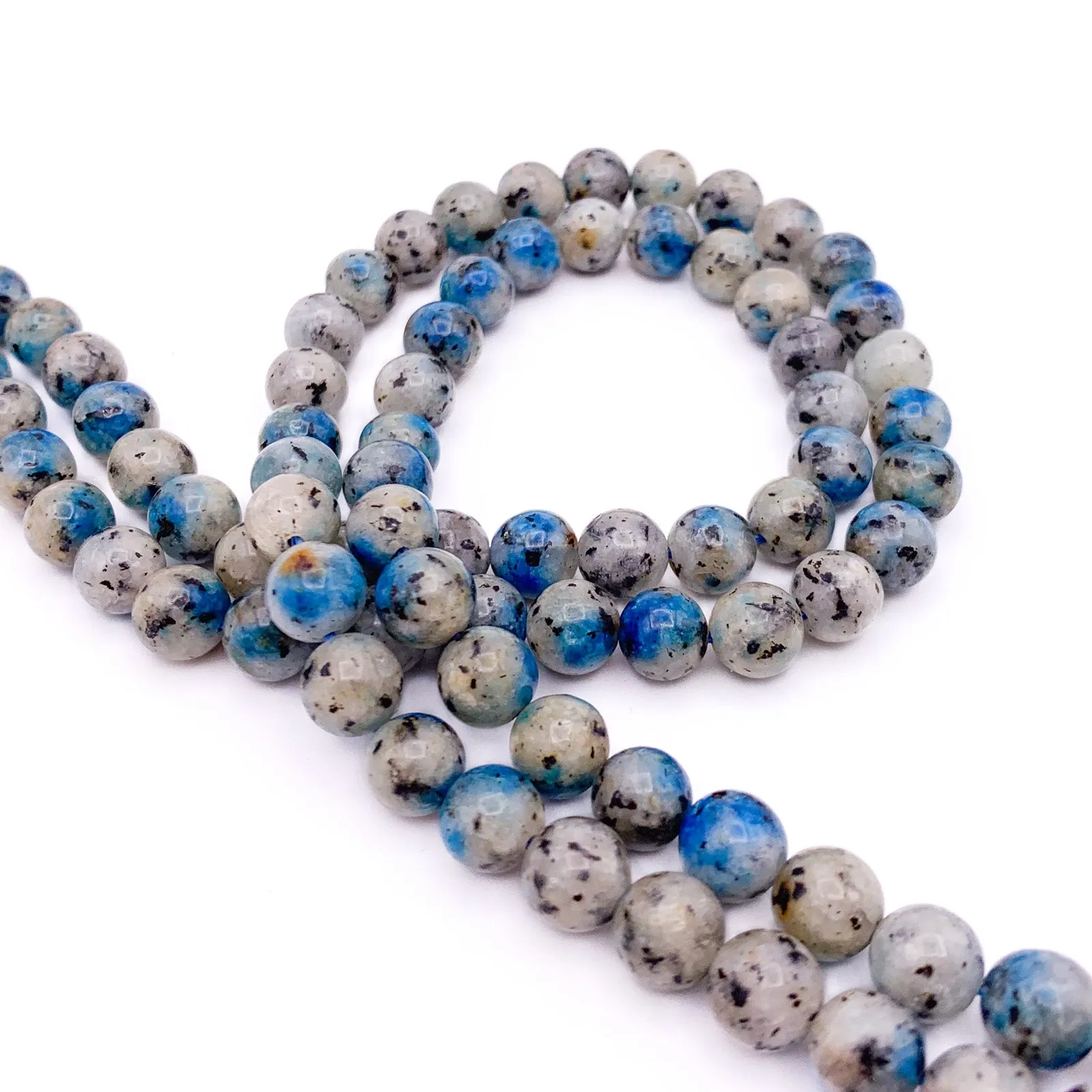 K2 Granite w/ Azurite 8mm Smooth Round Bead Strand