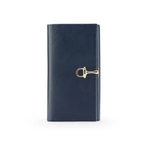 Ladies Tall Leather Purse With Brass Clasp 8 CC - Navy