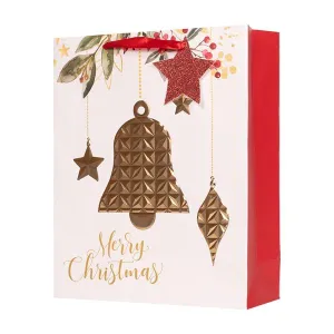 Large Embossed Christmas Bell Gift Bag - 26cm x 32.4cm x 12.7cm