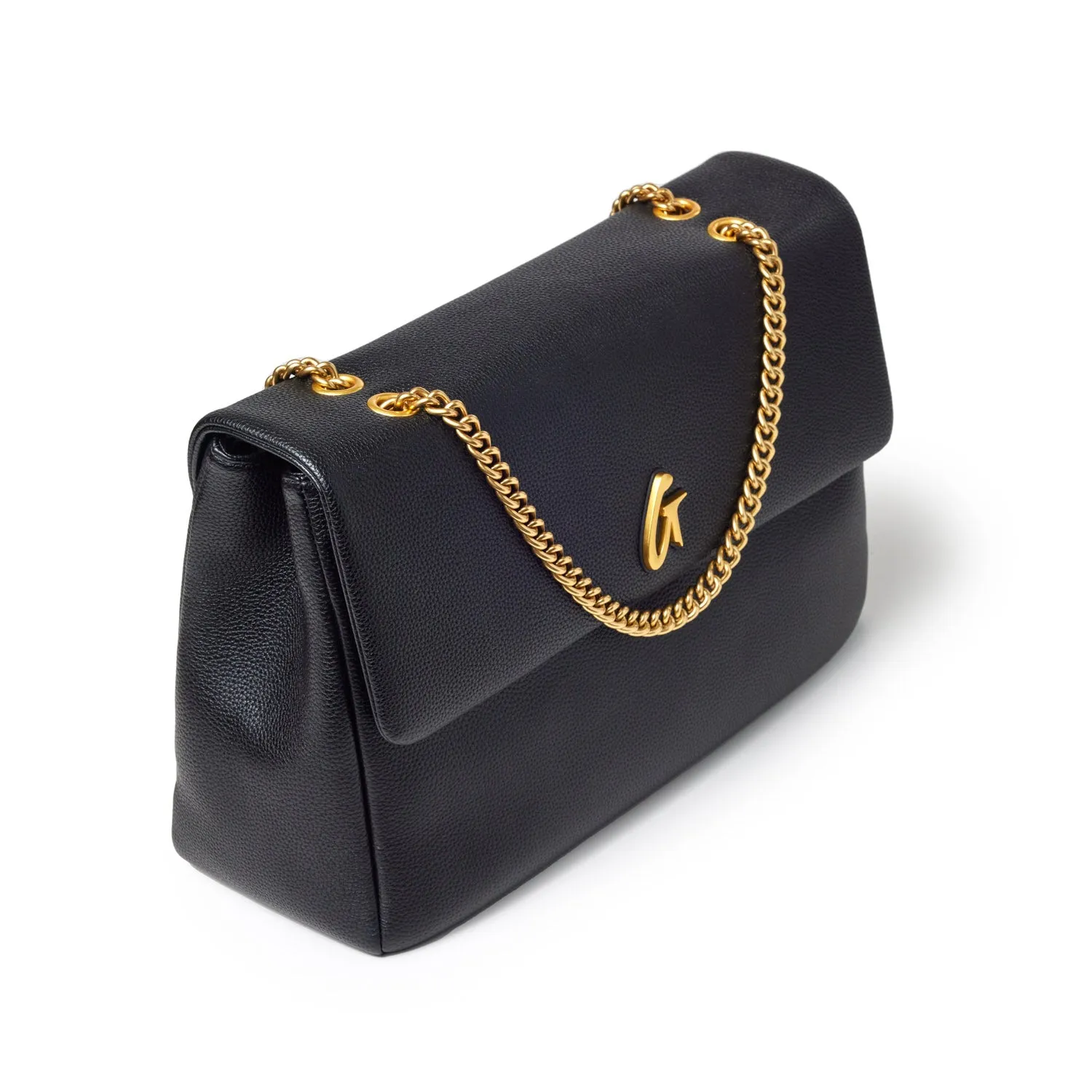 LARGE PEBBLE FLAP BAG - BLACK