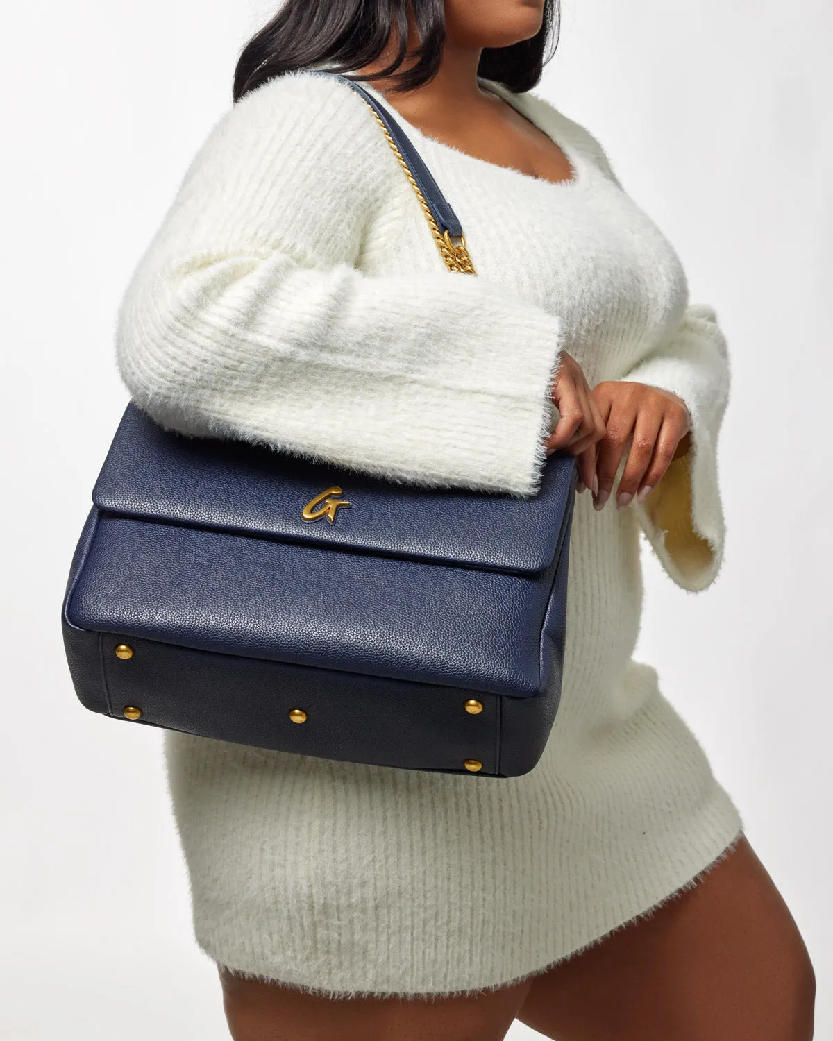 LARGE PEBBLE FLAP BAG - NAVY